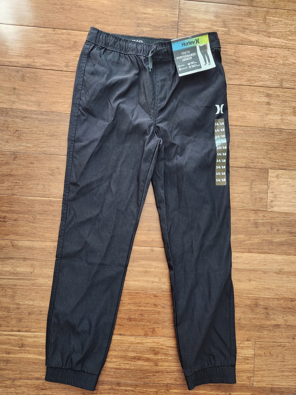 New Hurley Boy's Black Youth Performance Elastic Jogger Pants, Size 14/16